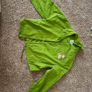 Green Button-Up Jacket with Embroidered Design